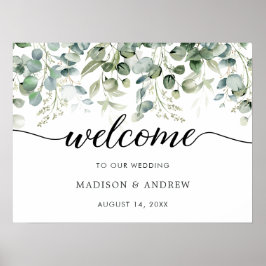 Poster Sinal de Boas-Vindas de Casamento com Verde Eucali