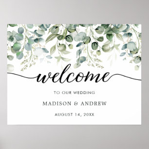 Poster Sinal de Boas-Vindas de Casamento com Verde Eucali