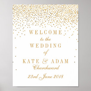 Poster Sinal de Boas-Vindas de Casamento Confete Dourado 