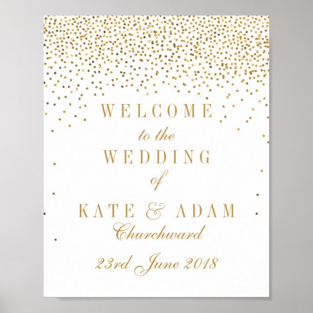Poster Sinal de Boas-Vindas de Casamento Confete Dourado  (Frente)