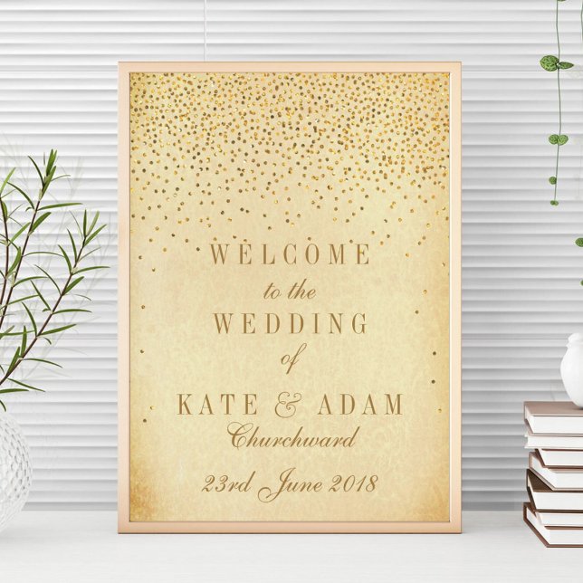 Poster Sinal de Boas-Vindas de Casamento Confete Dourado  (Criador carregado)