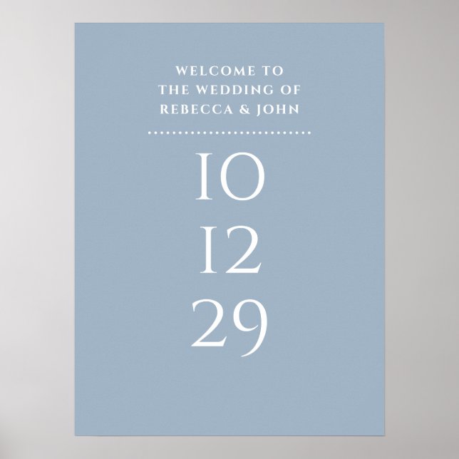 Poster Sinal de Boas-Vindas de Casamento Data Especial Az (Frente)