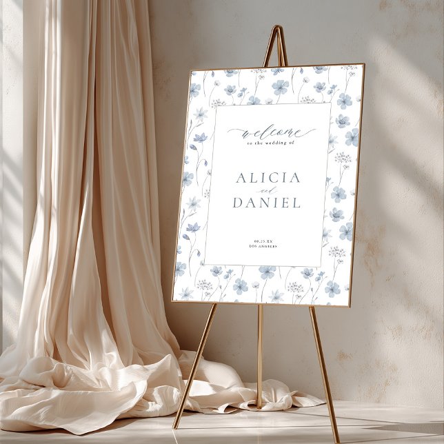 Poster Sinal de boas-vindas de casamento de flores silves (Criador carregado)