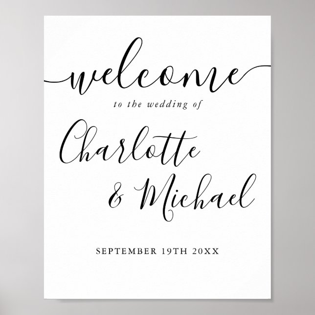 Poster Sinal de Boas-Vindas de Casamento de Script Preto  (Frente)