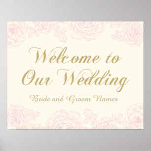 Pôster Sinal de Boas-Vindas de Casamento   Design Floral 