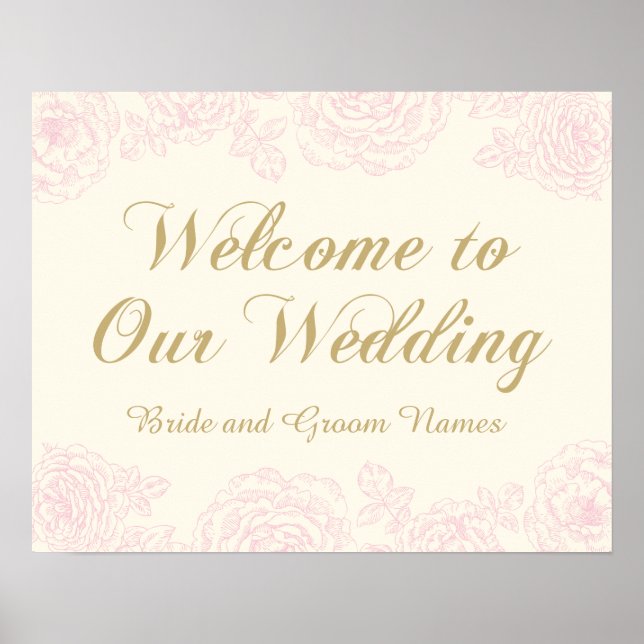 Pôster Sinal de Boas-Vindas de Casamento | Design Floral  (Frente)