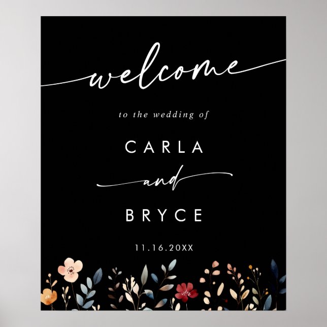 Poster Sinal de Boas-Vindas de Casamento DIY Flor Silvest (Frente)