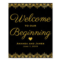 Sinal de Boas-Vindas de Casamento | Dourada renda