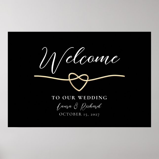Poster Sinal de Boas-Vindas de Casamento Dourado Romântic (Frente)