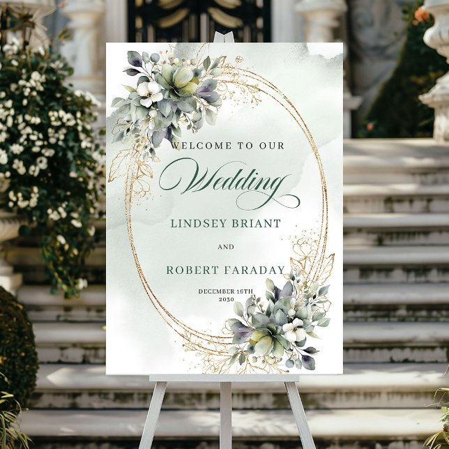 Poster Sinal de Boas-Vindas de Casamento Elegante Boho Ro (Elegant Boho White Roses Wedding Welcome Sign)