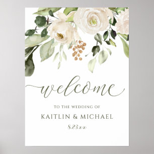 Poster Sinal de Boas-Vindas de Casamento Elegante com Flo