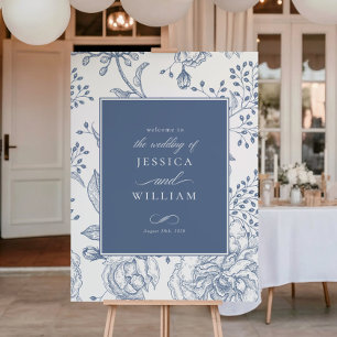 Poster Sinal de Boas-Vindas de Casamento Elegante com Flo