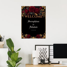 Poster Sinal de Boas-Vindas de Casamento Elegante Dark Go