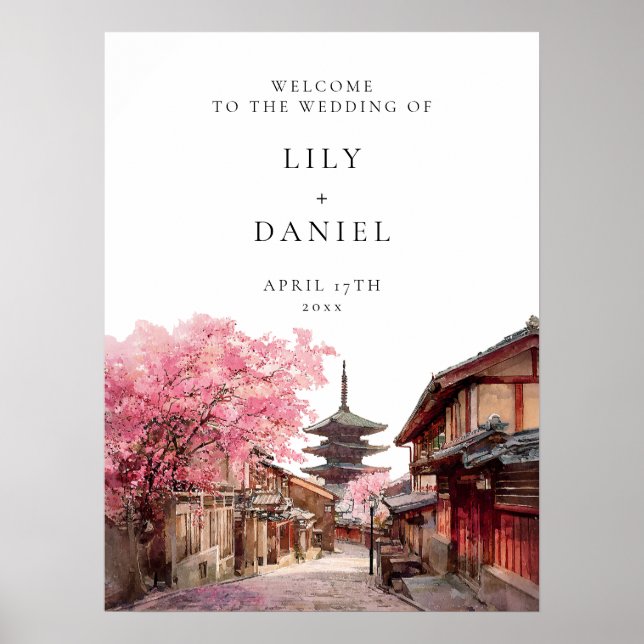 Poster Sinal de Boas-Vindas de Casamento em Kyoto Japão (Frente)