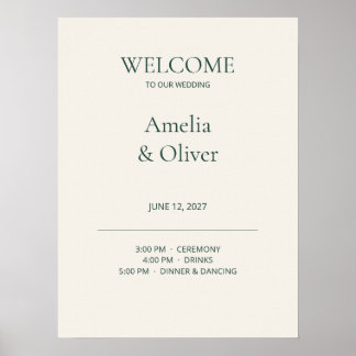 Poster Sinal de Boas-Vindas de Casamento em Marfim com Cr