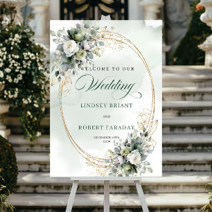 Poster Sinal de Boas-Vindas de Casamento em Ouro Botânico