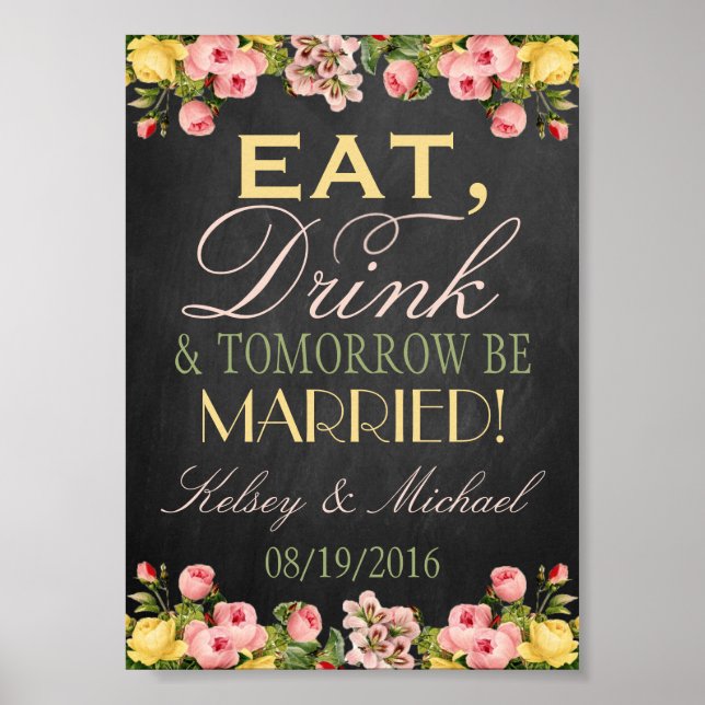 Pôster Sinal de Boas-Vindas de Casamento em Quadro Negro  (Frente)