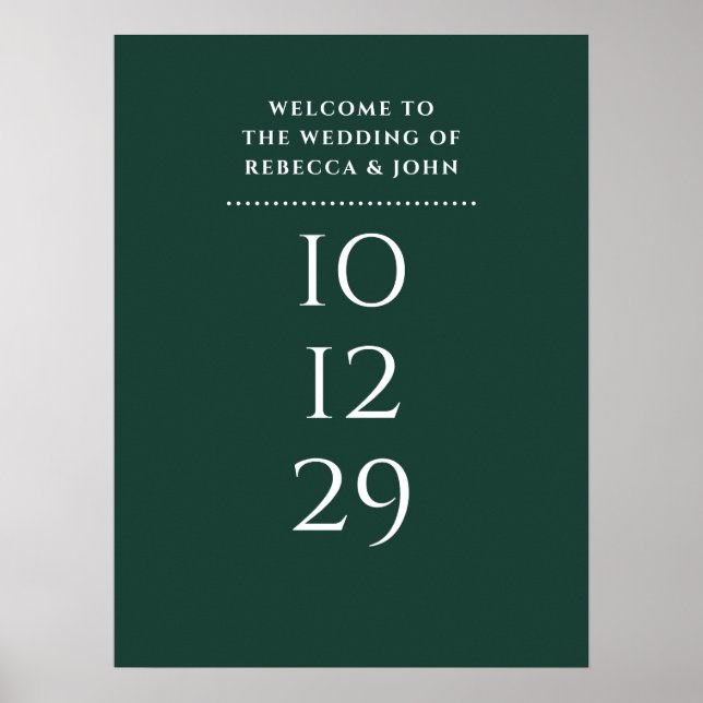 Poster Sinal de Boas-Vindas de Casamento em Verde Esmeral (Frente)