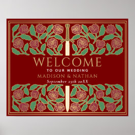 Poster Sinal de Boas-Vindas de Casamento Espada Floral Es