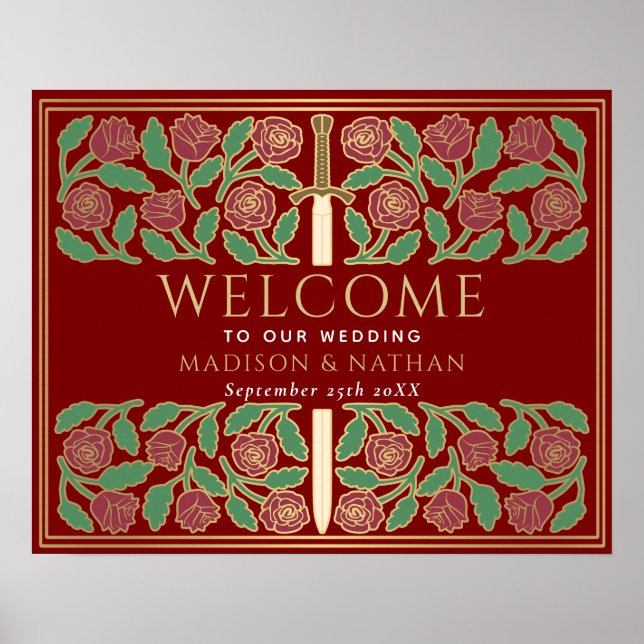 Poster Sinal de Boas-Vindas de Casamento Espada Floral Es (Frente)