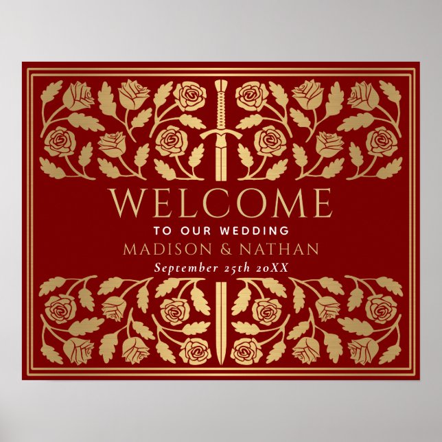 Poster Sinal de Boas-Vindas de Casamento Espada Real Esca (Frente)