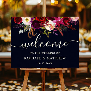 Poster Sinal de Boas-Vindas de Casamento Floral Boho Borg