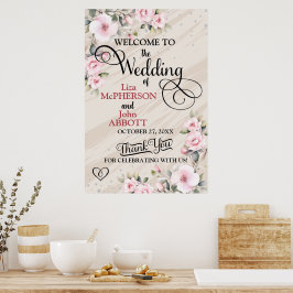 Poster Sinal de Boas-Vindas de Casamento Floral Bonito