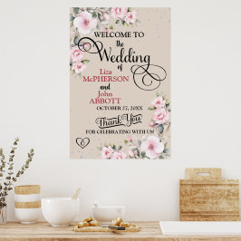Poster Sinal de Boas-Vindas de Casamento Floral Bonito