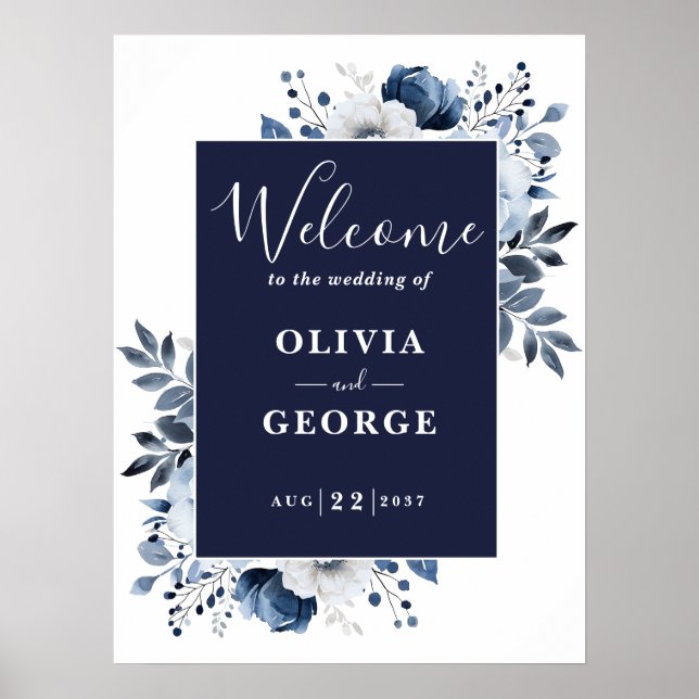 Poster Sinal de Boas-Vindas de Casamento Floral Botânico  (Frente)