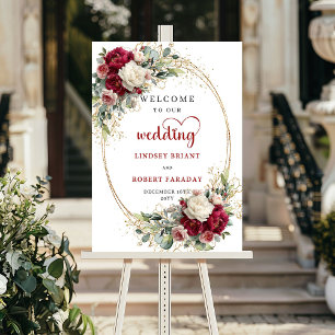 Poster Sinal de Boas-Vindas de Casamento Floral Dourado C