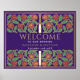 Poster Sinal de Boas-Vindas de Casamento Floral Dourado R