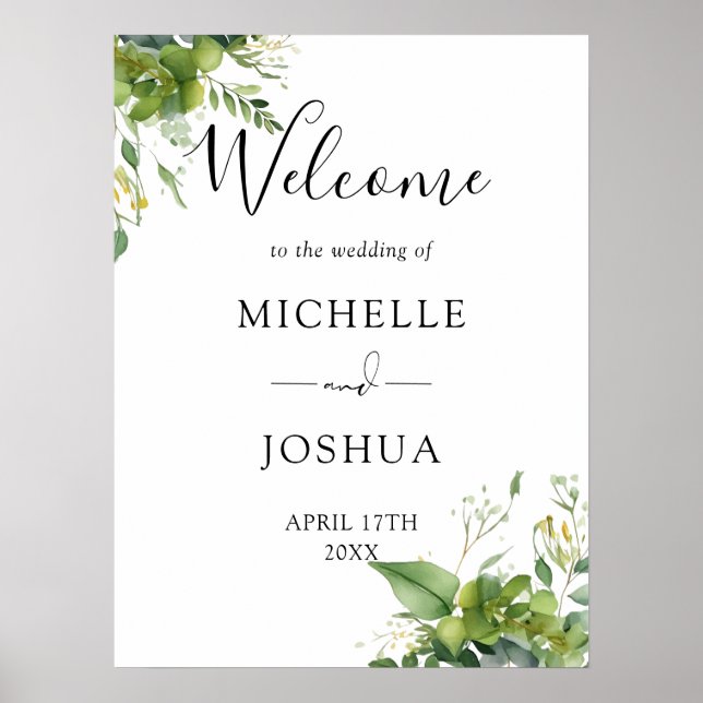 Poster Sinal de Boas-Vindas de Casamento Floral Elegante  (Frente)