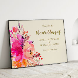 Poster Sinal de Boas-Vindas de Casamento Floral em Aquare