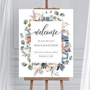 Poster Sinal de Boas-vindas de Casamento Floral Feliz com