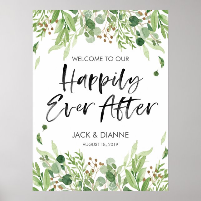 Poster Sinal de Boas-vindas de Casamento Floral Feliz par (Frente)
