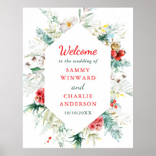 Poster Sinal de Boas-Vindas de Casamento Floral Invernal 