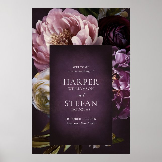 Poster Sinal de Boas-Vindas de Casamento Floral Maximalis (Frente)