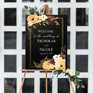 Poster Sinal de Boas-vindas de Casamento Floral Modelo