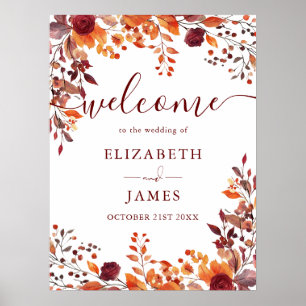 Poster Sinal de Boas-Vindas de Casamento Floral Outonal R
