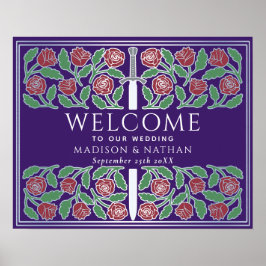 Poster Sinal de Boas-Vindas de Casamento Floral Prata Rox