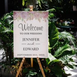 Poster Sinal de Boas-Vindas de Casamento Floral Rosa