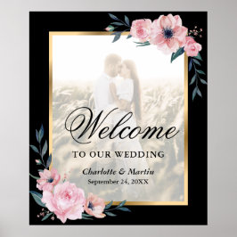Poster Sinal de Boas-Vindas de Casamento Floral Rosa Bege