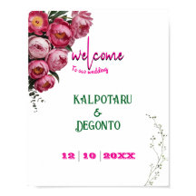 Sinal de Boas-Vindas de Casamento Floral Rosa Eleg