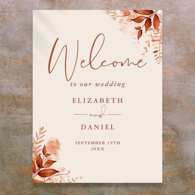 Poster Sinal de Boas-Vindas de Casamento Floral Rústico d (Autumn Fall Rustic Floral Wedding Welcome Sign)