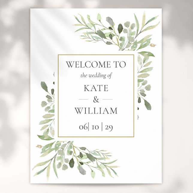Poster Sinal de Boas-Vindas de Casamento Floral Verde (Greenery Floral Wedding Welcome Sign)