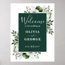 Sinal de Boas-Vindas de Casamento Floral Verde Esm