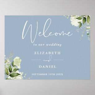 Poster Sinal de Boas-Vindas de Casamento Floral Verde Poe