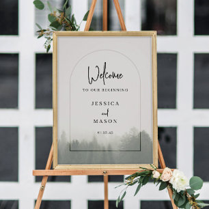 Poster Sinal de Boas-Vindas de Casamento Floresta Montanh