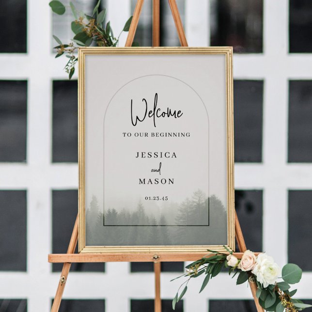 Poster Sinal de Boas-Vindas de Casamento Floresta Montanh (Criador carregado)