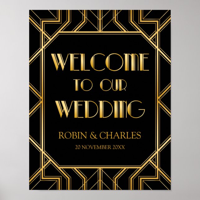 Poster Sinal de Boas-Vindas de Casamento | Gatsby Art Dec (Frente)